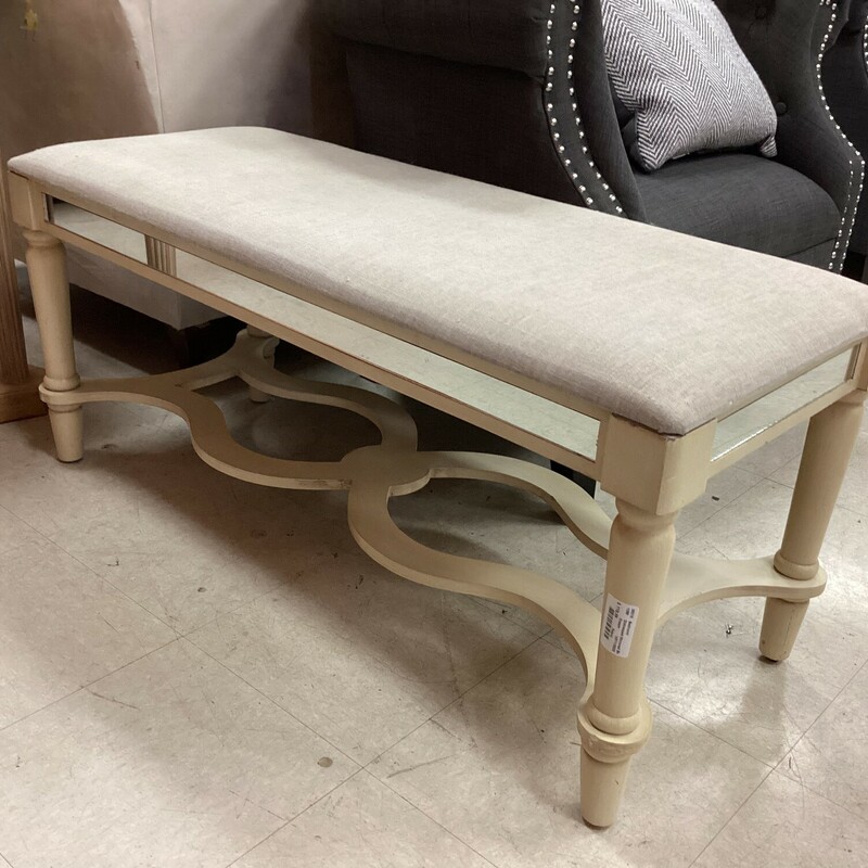 Distressed Mirrored Bench, Cream, Fabric
42 In W x 17 In D x 18 In T