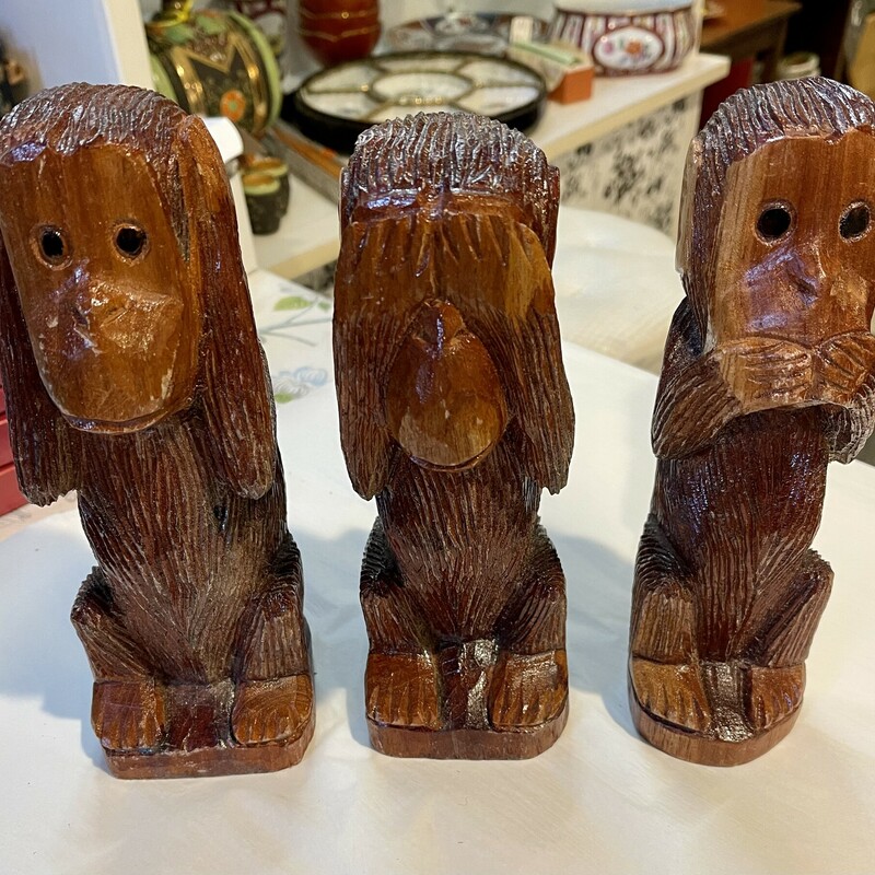 Hand-carved Monkey Trio