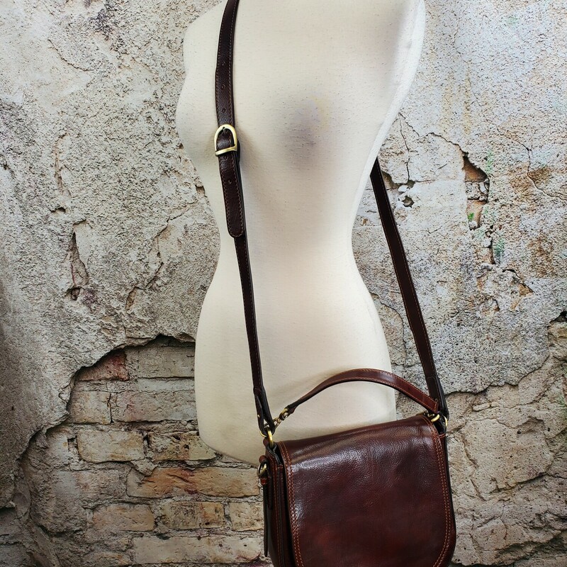 Vera Pelle Brown Leather Purse, Strap. Italy