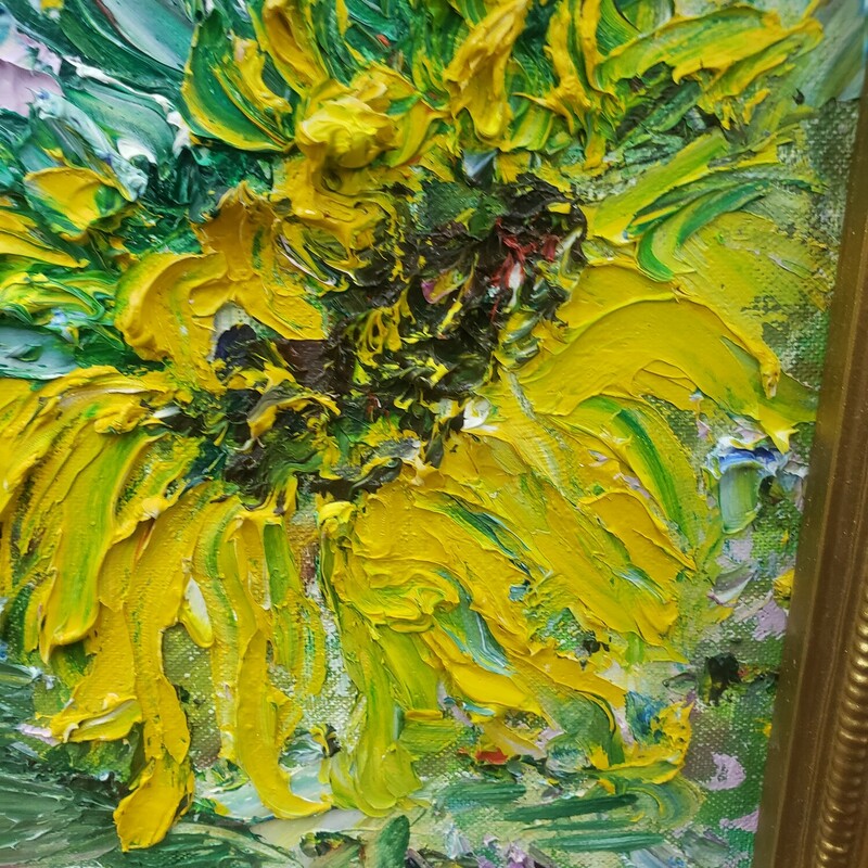 Signed Original Impasto Oil, Sunflowers, Size: 20 X 16