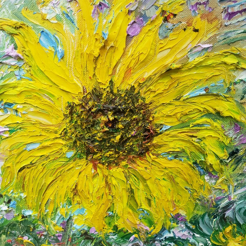 Signed Original Impasto Oil, Sunflowers, Size: 20 X 16
