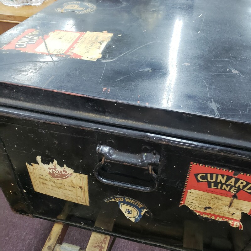 Large Trunk,Black Metal, Size: 36x21x14 Shiping Stickers from the 50s