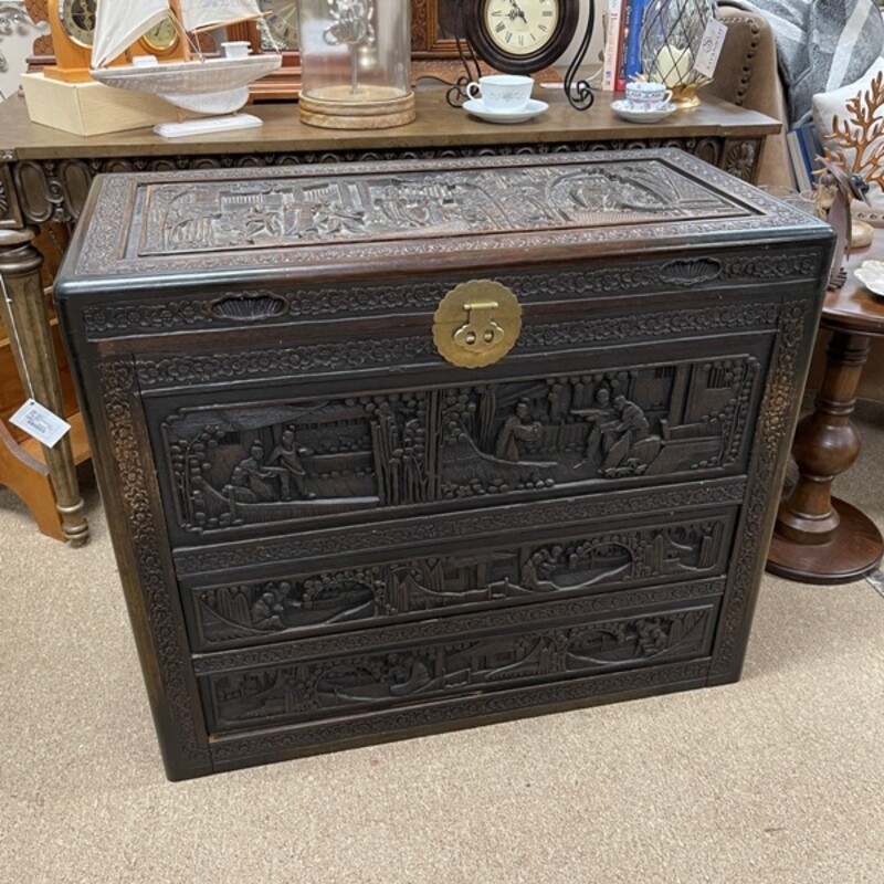 Camphor Wood Carved Chest | Savannah Furniture Consignment