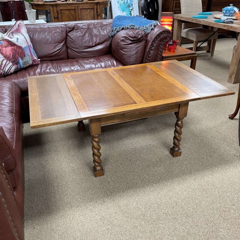 English Oak Draw Leaf Accent/Coffee Table, Size: 35x35x23 (59x35x23 with leaves pulled out)