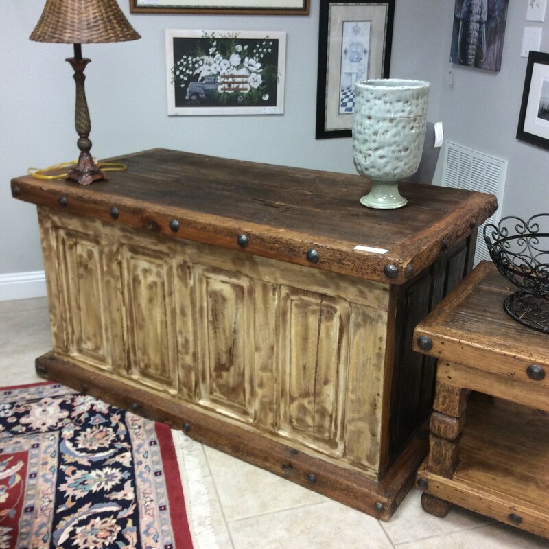 Texas Rustic at it's best! Made of reclaimed pine, it includes 2 painted file cabinet drawers.