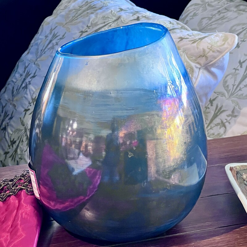Vase Metallic Finish Glas, Blu/Brn, Size: 8\"