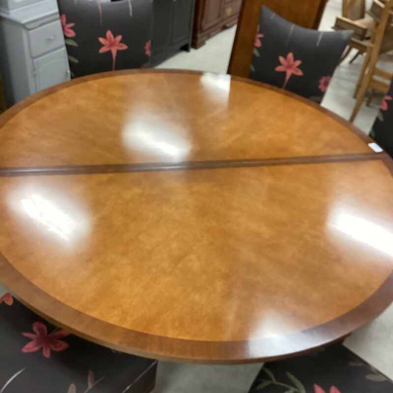 2 Tone Table + 6 Chairs, Mocha, 1 Leaf Hic
66 In Rd x 31 In T
Leaf 20 In  Chairs 22 In W