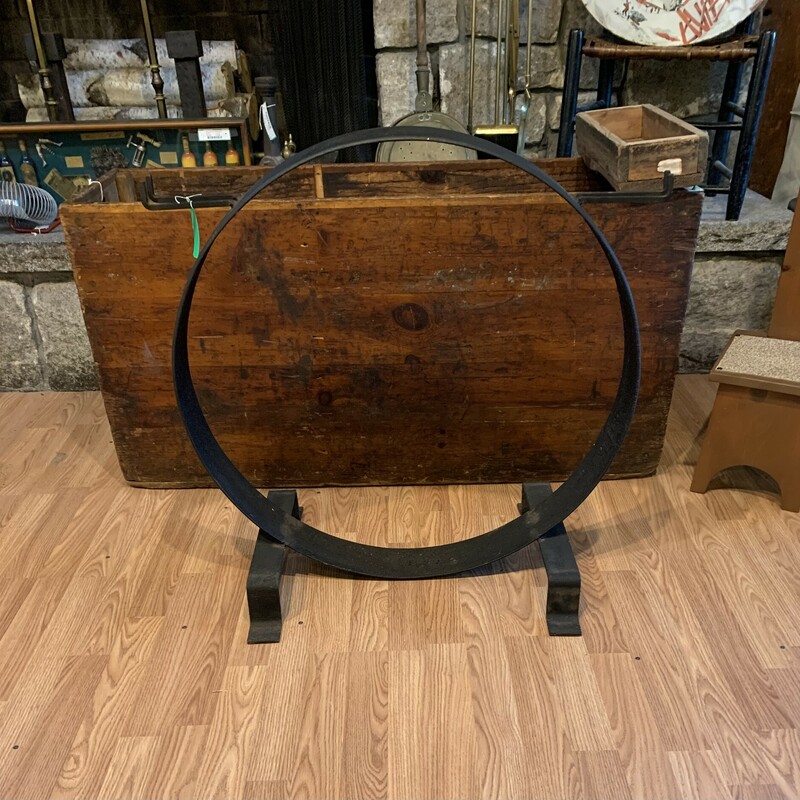 Circular Wood Holder
Size: 30 x 30
Sturdy cast iron circular wod holder with hangers for  fireplace tools.  It makes a nice statement on your hearth!