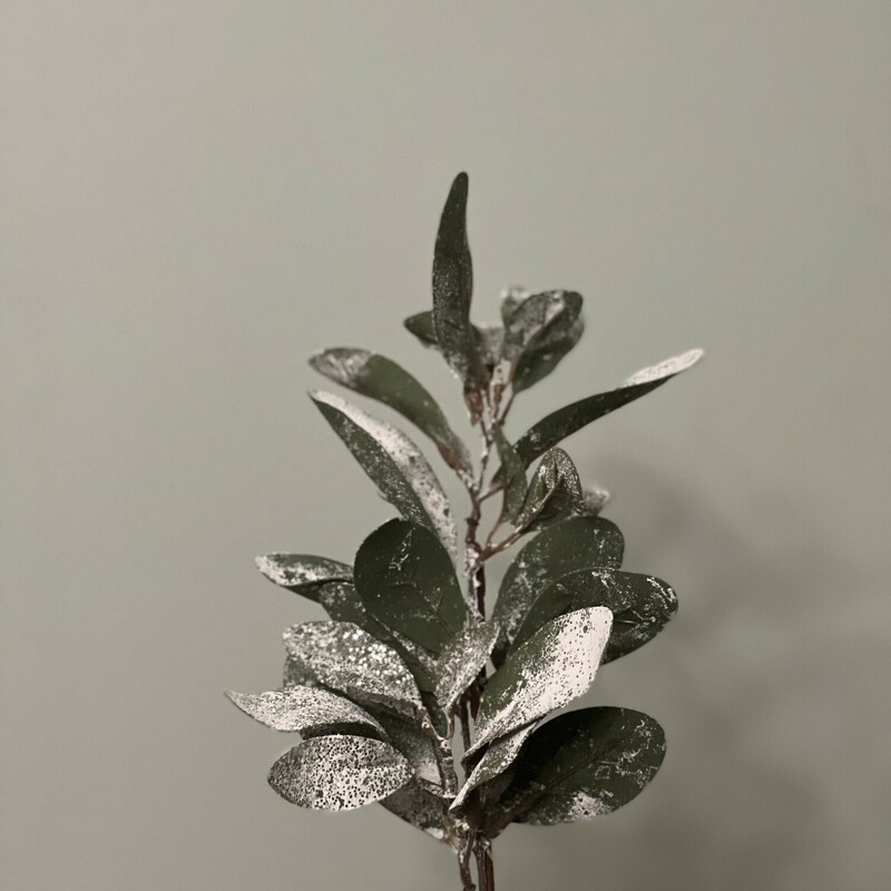 The Frosted Lambs Ear stem is absolutely gorgeous with it snowy and glittered leaves on a brown floral wrapped stem. This stem will be perfect on its own or added to any floral arrangement. Stem measures 18 inches tall