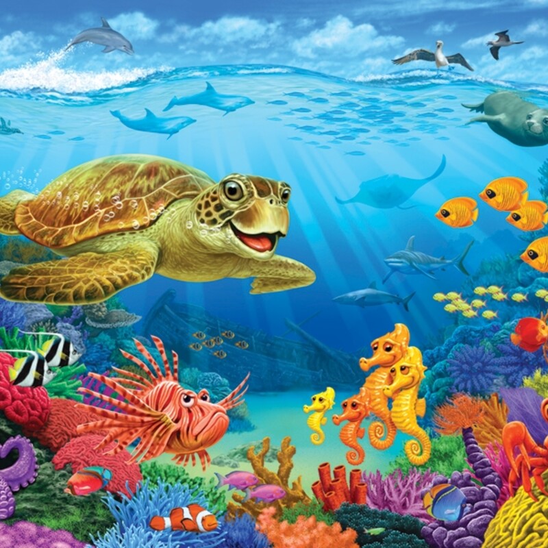 Ocean Reef Puzzle, Floor Puzzle
Ages 3+
36 pieces
36in x 24in

Cobble Hill used environmetally friendly inks and 100% recycled fibers.  Puzzle pieces are durable and thick, so the puzzles can be assembled over and over again!