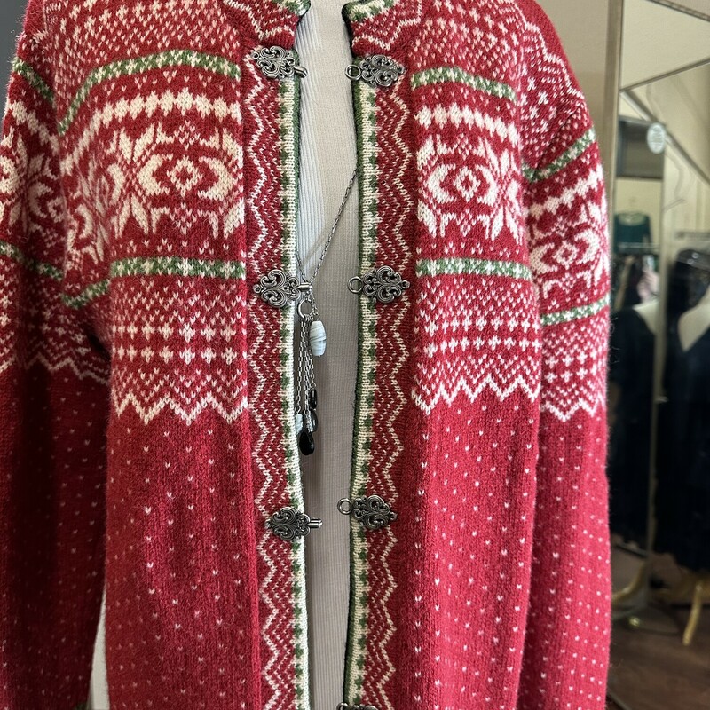 This sweater is the coolest thing to add to your closet this holiday season. The wool patterns will be turning heads this season. In a size large for 59.99, this sweater is a NEED this winter!