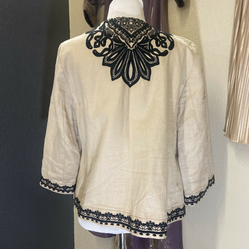 Chicos Jacket -New, Tan with Black Embroidered detail throughout, This is a deal with the original tags at $179.00!!