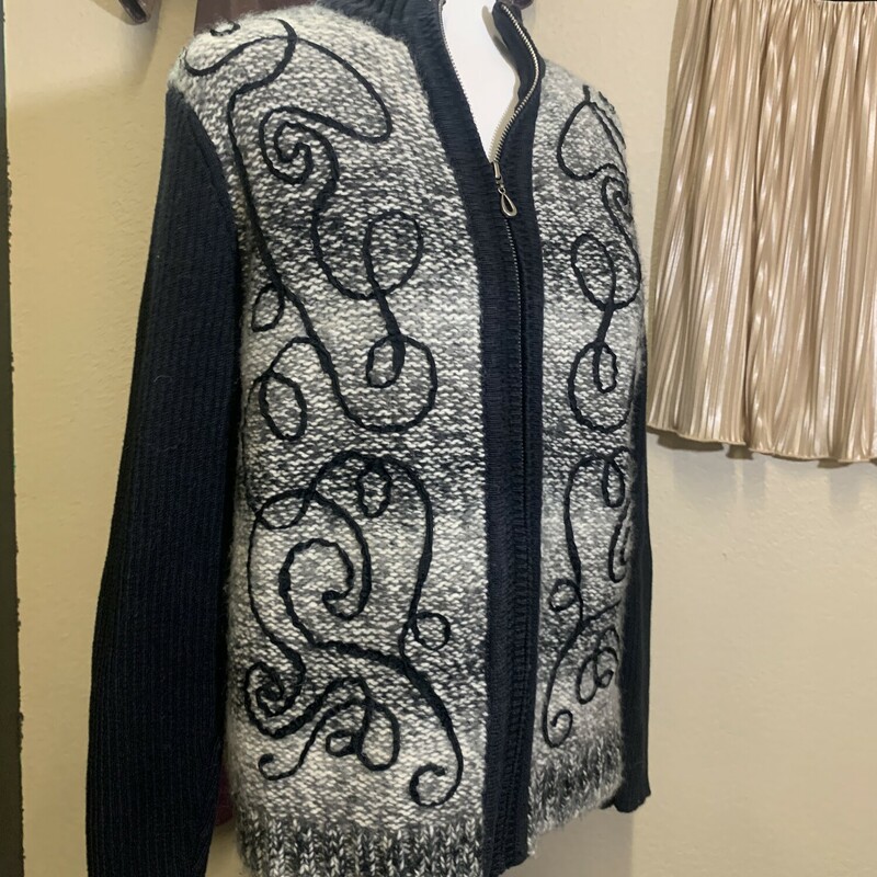 Breckenridge Zipup Sweater with black and gray in color with black ribbon detailing. what a find at $27.99!Size: Medium
