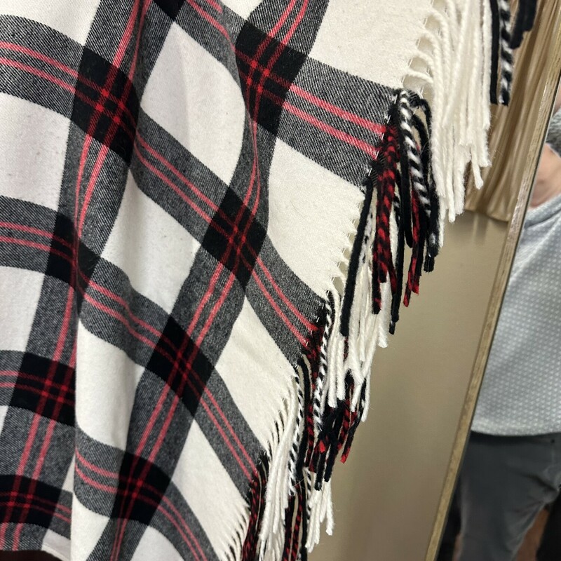 Talbots Turtleneck Poncho in red, white and black plaid !! Wow ! A statement maker for sure !!! This is great Talbots piece to add to your wardrobe ! Great price at $20.99