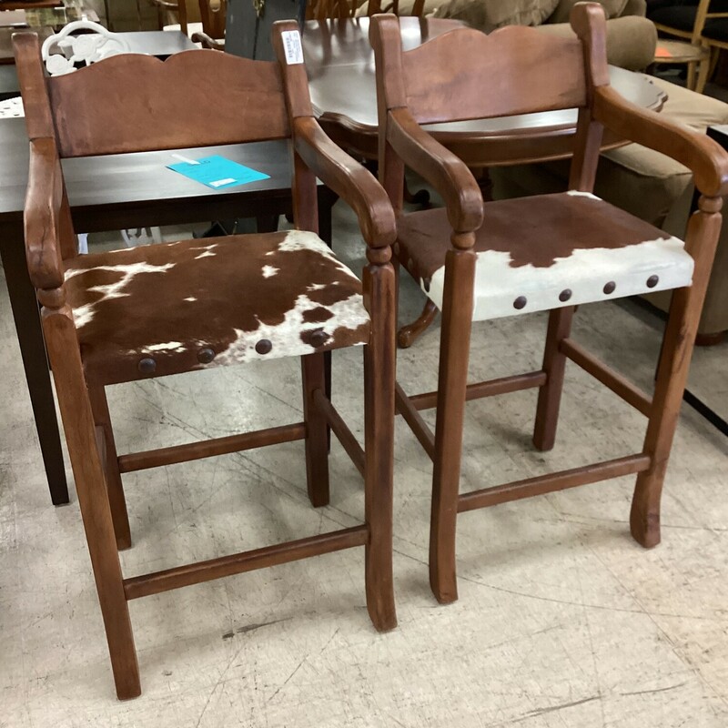S/2 Cow Barstools, Lt Wood, Cow
28 In T  Seat To Floor
