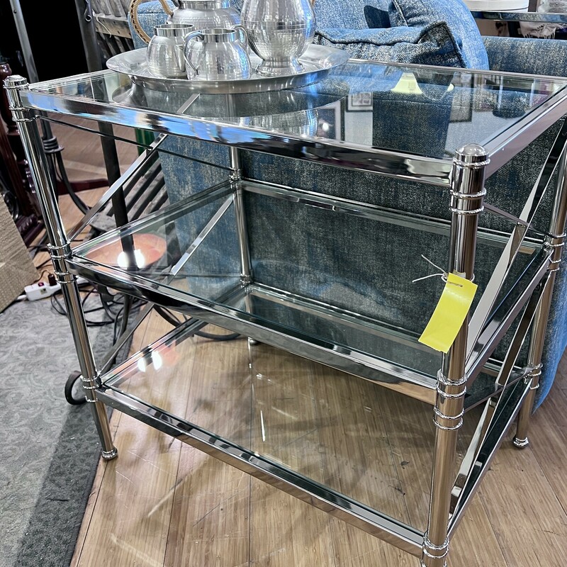 Glass & Chrome Accent Table,
Size: 19x19x28

Second one available Item #3370