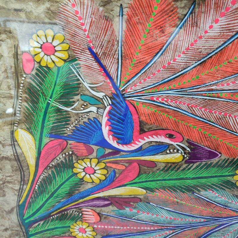Mexican Bark Painting, Birds, Size: 20 X 27