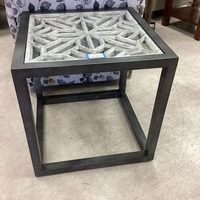 Uttermost End Table, Gunmetal, White Wd/Glass Top
24in wide x 24in deep x 25in tall