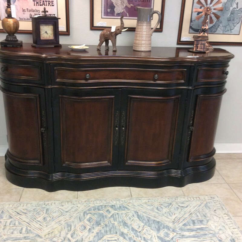 This large sideboard buffet from Hooker Furniture has ample storage and a two tone finish.
