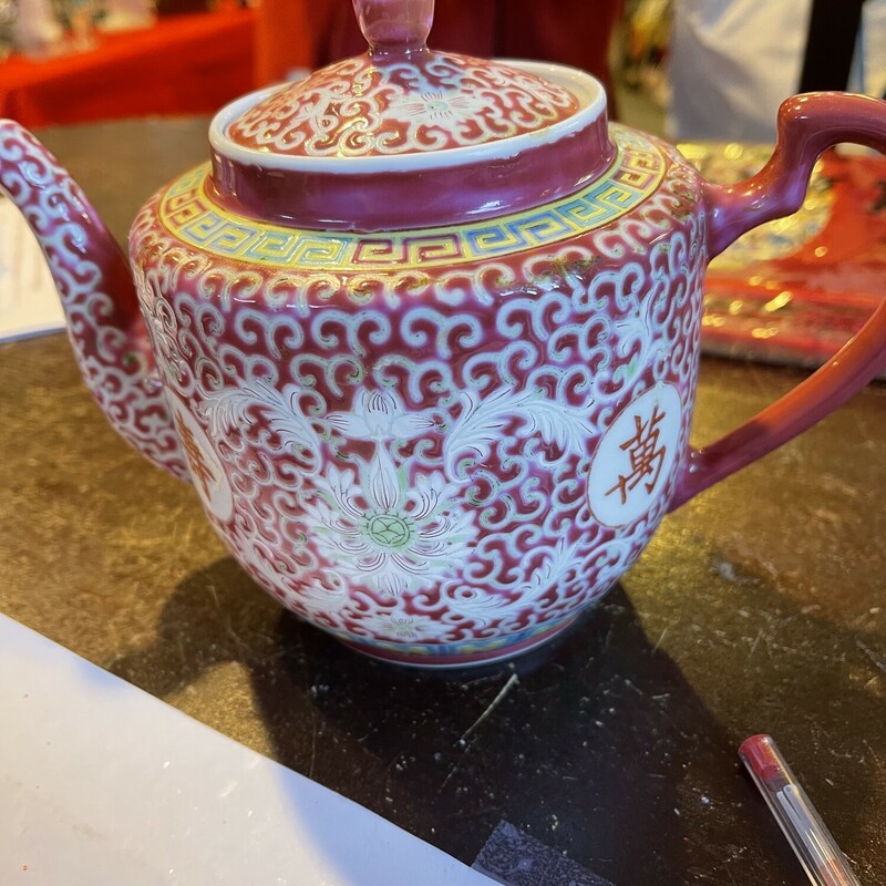 Vintage Scroll Teapot, Pink, Size: Med