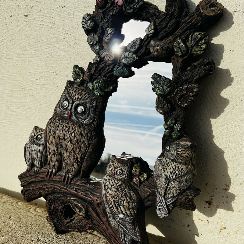 Ceramic Owl Tree Mirror