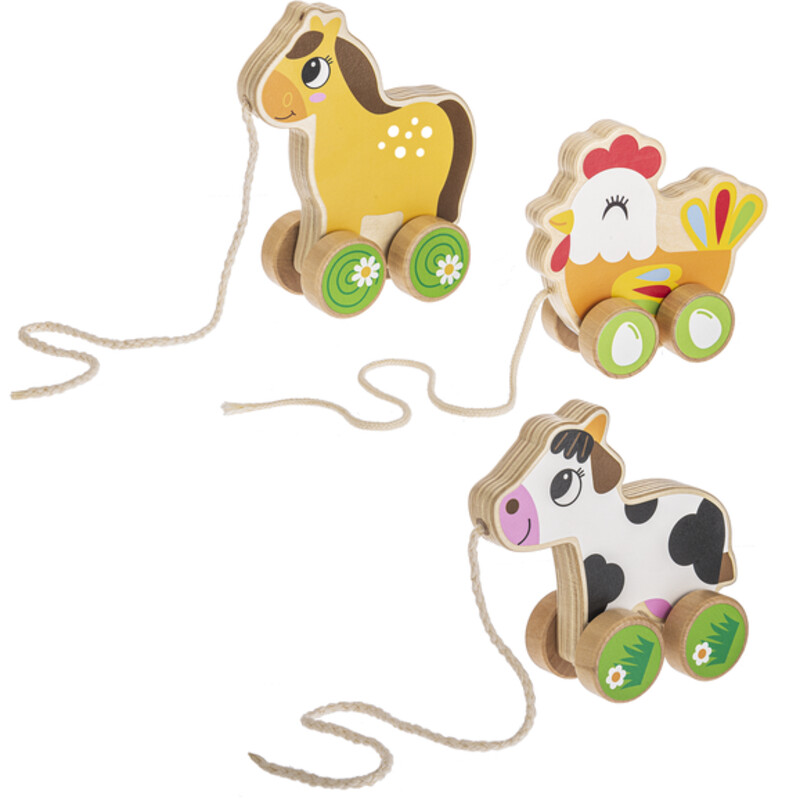 Wood Farm Pull Toy, 12m+, Size: Infant