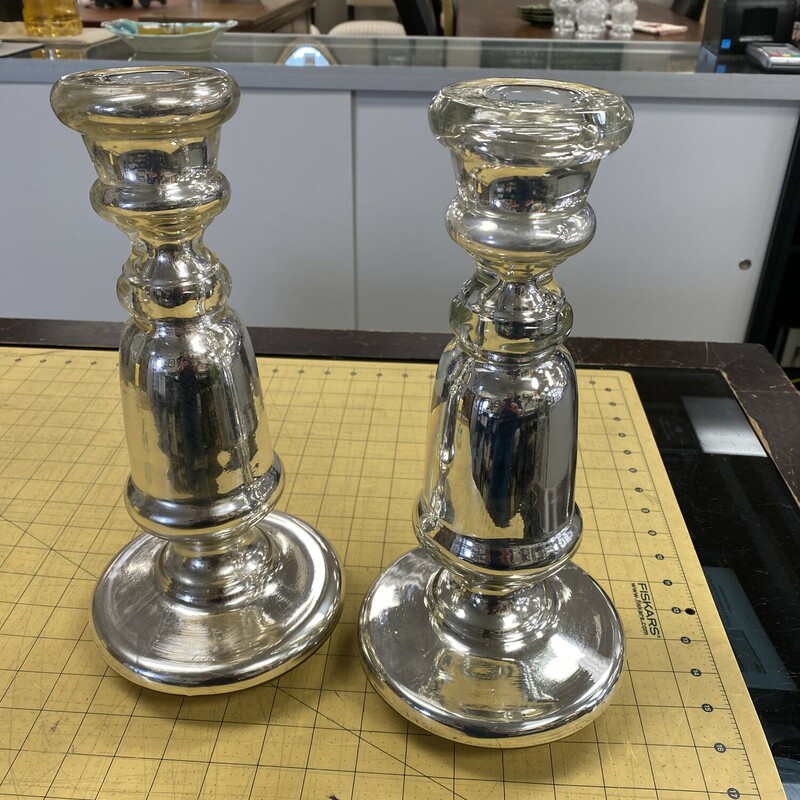 Pair Mercury Glass Candle