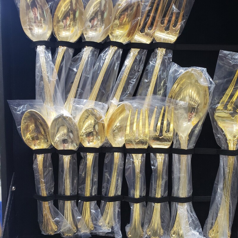 Flatware In Box, Gold, Size: 50 Pieces