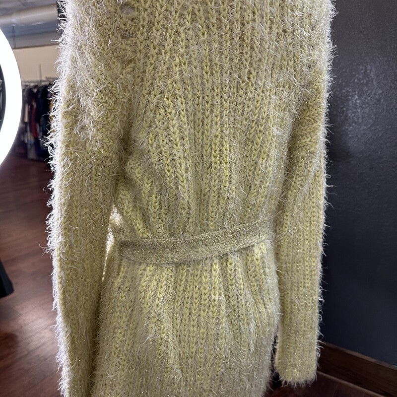 Cozy knit Anthropologie belted cardigan. Yellow and white with metallic flecks. Size: M