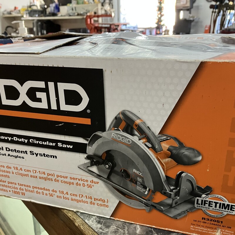 Circular Saw, Ridgid, Size: 7 1/4in

NEW

RIDGID introduces the 15 Amp 7-1/4 in. Circular Saw. This RIDGID 7-1/4 in. Circular Saw is great for tough, heavy-use jobs. With free registration, this tool is covered for life. Free parts. Free service. For LIFE. Included with the 15 Amp 7-1/4 in. Heavy-Duty Circular Saw are a 24-Tooth carbide tipped blade, blade wrench, and operator's manual.
Powerful 15 Amp motor with 5,800 RPM features sealed bearings and high grade materials for long-lasting professional performance
Heavy-gauge aluminum base engineered for improved durability on the jobsite
0 to 56 bevel detent system positive stops at common cut angles for quick adjustments
Full length front and rear kerf indicators for added cutting precision
Integrated sightline blower helps to clear cut line for improved visibility
Ratcheting lock levers can be secured in multiple positions
24-tooth carbide tipped blade for smooth cross and rip cuts as well as longer life
Hex grip innovative micro texture for secure grip and maximum user comfort
Externally accessible brushes minimizes downtime