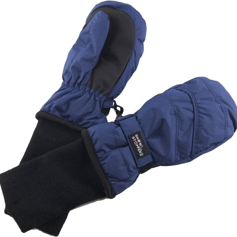 The extra-long cuff makes the difference! Veranda Outdoors owner Tim Clough designed the extra-long sleeve used in the mittens after spending years as a parent frustrated that as much as his children loved to play in the snow, they would complain of snow getting in their mittens or up their coat sleeve. The extended sleeve on the mitten fits underneath the coat to keep the snow out and the mittens on!

These mittens feature the extra-long sleeve, waterproof Drypel liner, and 40g Thinsulate™ insulation, just like our fleece mittens. The nylon shell, unique to the SnowStoppers® Nylon mittens, resists snow and ice better than fleece. The tough grip palm is great for skiing/snowboarding, sledding and even building snowmen!
Size:1-3 Years
Colour:Navy Blue