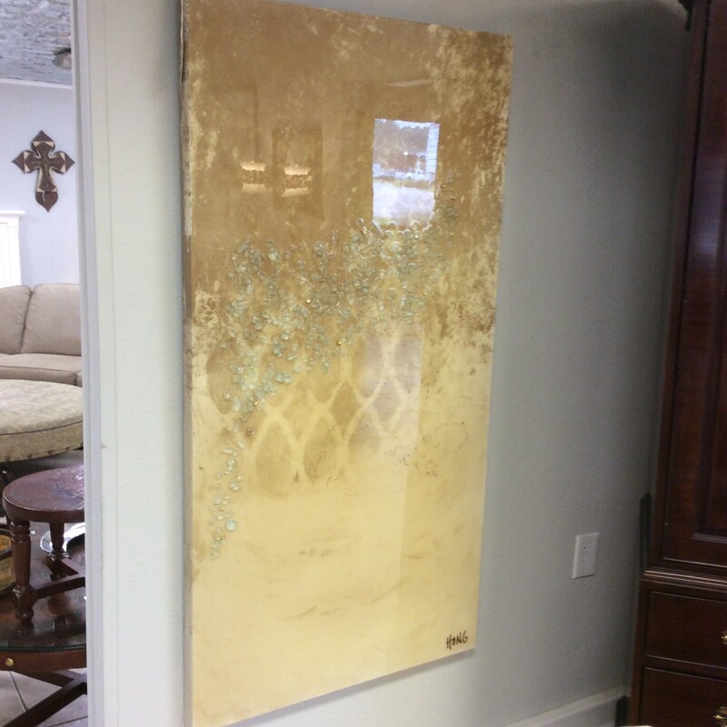 This is a beautiful gold and cream Abstract on Canvas with 3D Crystals. This canvas is signed.