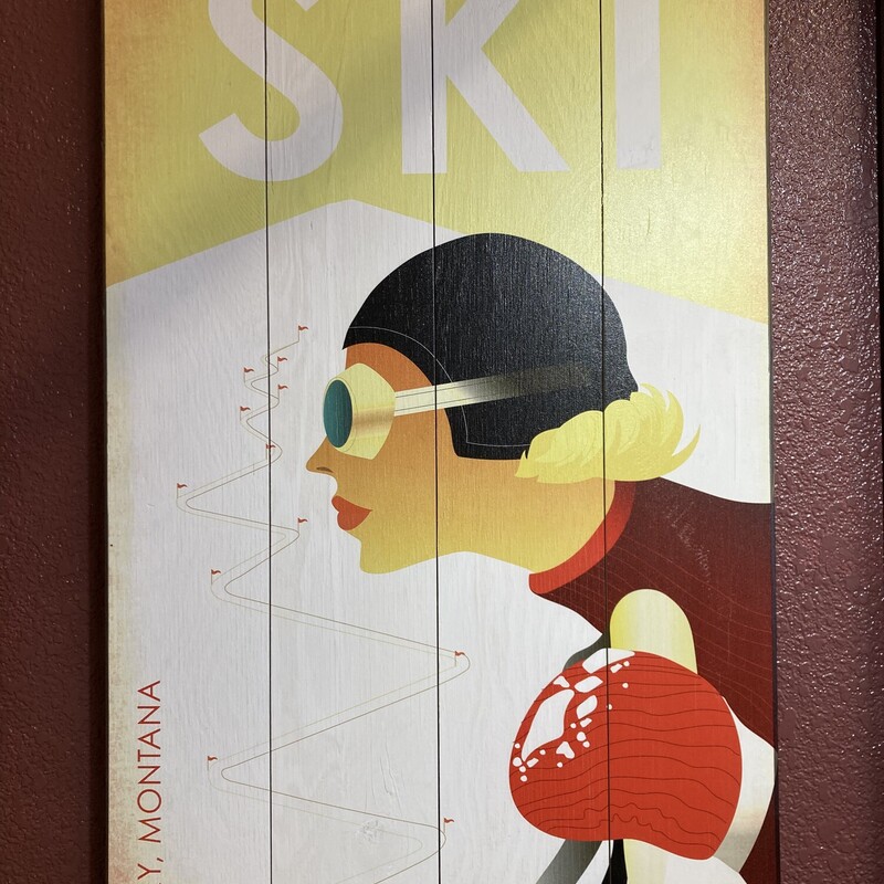 Vintage Ski Lady Goggles, Wood, Size: 18x30