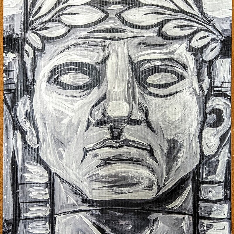 Guardian Head Painted Canvas
Black White Gray Size: 12 x 18H