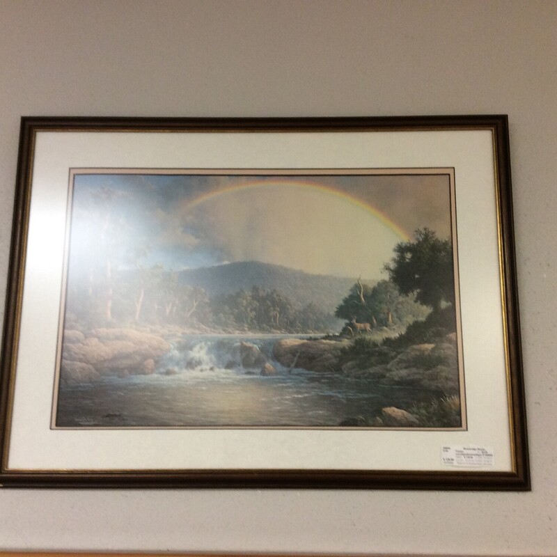 This is a beautiful original Larry Dyke of Rainbow over the River. This photo is signed and numbered and has a none glare glass.