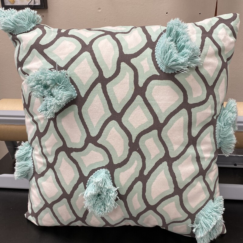 Polka Dot Fringe Pillow, Aqua, Size: 18x18 Inch