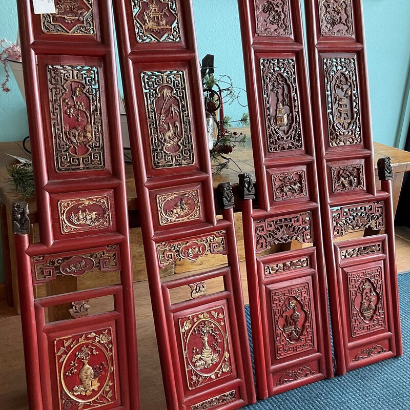 Antique Chinese Bed<br />
4 Piece, Wedding, Red<br />
14in(W) 60.5in(H)