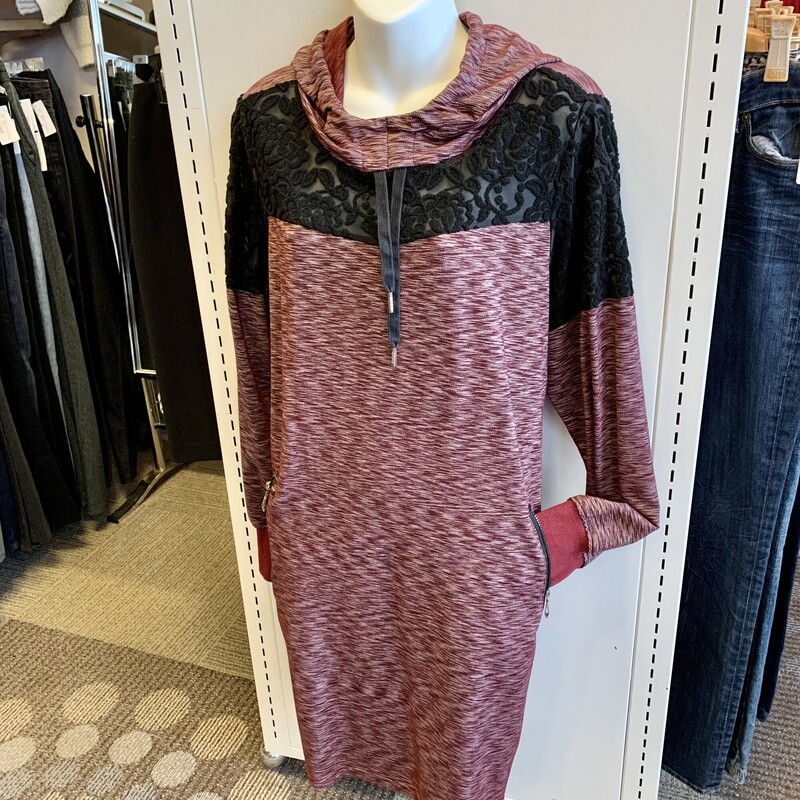 Oxygen Tunic Dress,
Colour: Heather wine red and black,
 Size: XLarge fits more like a large