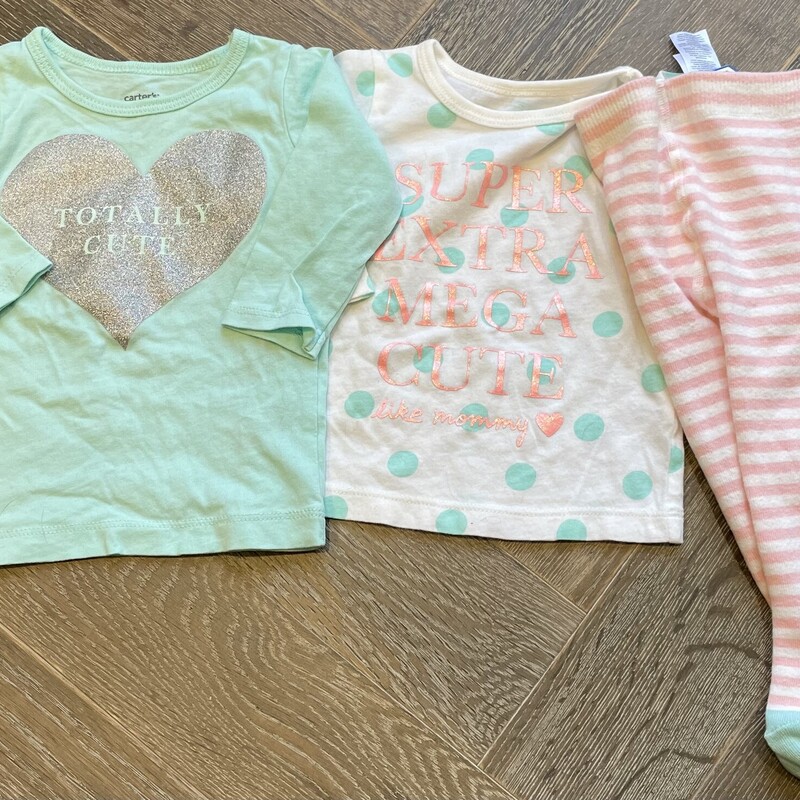 Carters 3 Pcs (2 LS Tee Shirts & Matching Tights), Mint,Green &* Pink Size: 3M