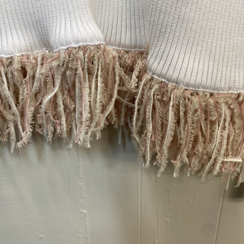Sweater Ribbed Fringe Hem, White, Size: 42/sm
