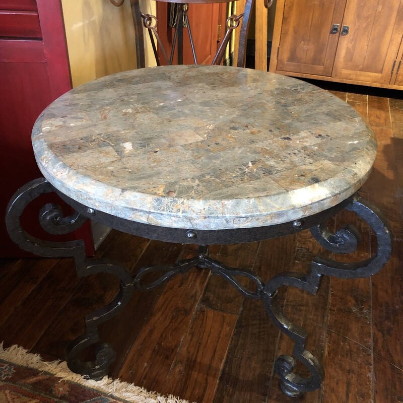 Granite Top Side Table - Scrolled Iron Base

25Dx27H