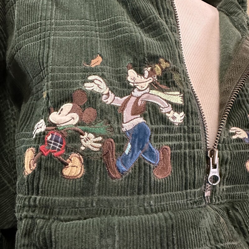 Disney Corduroy  Embroidered Hoodie, Green, Size: Medium, Mickey and the Gang embroidered on this super fcorduroy hoodie