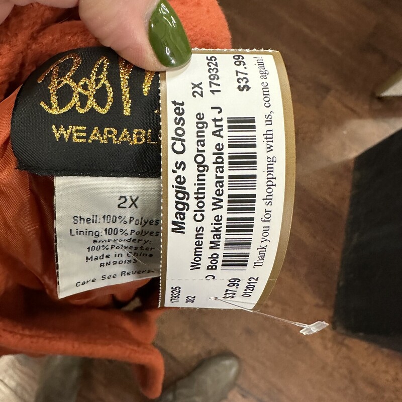 Bob Makie Wearable Art Jacket, Orange, Size: 2X