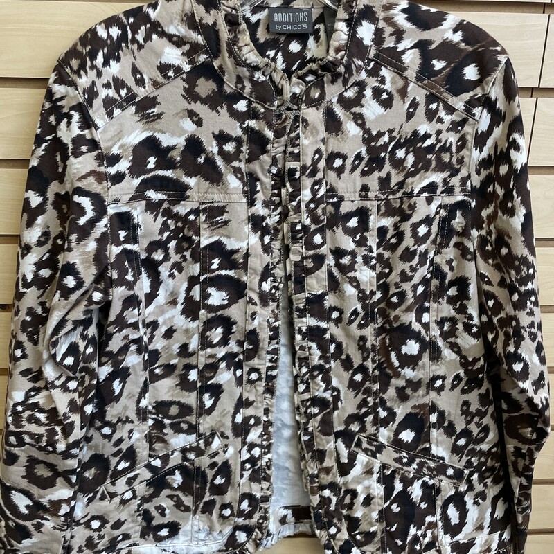 Additions by Chicos Jacket, Brown Animal Print, Hook & Eye Closure at the Top, Size: Medium (Chicos size 1)