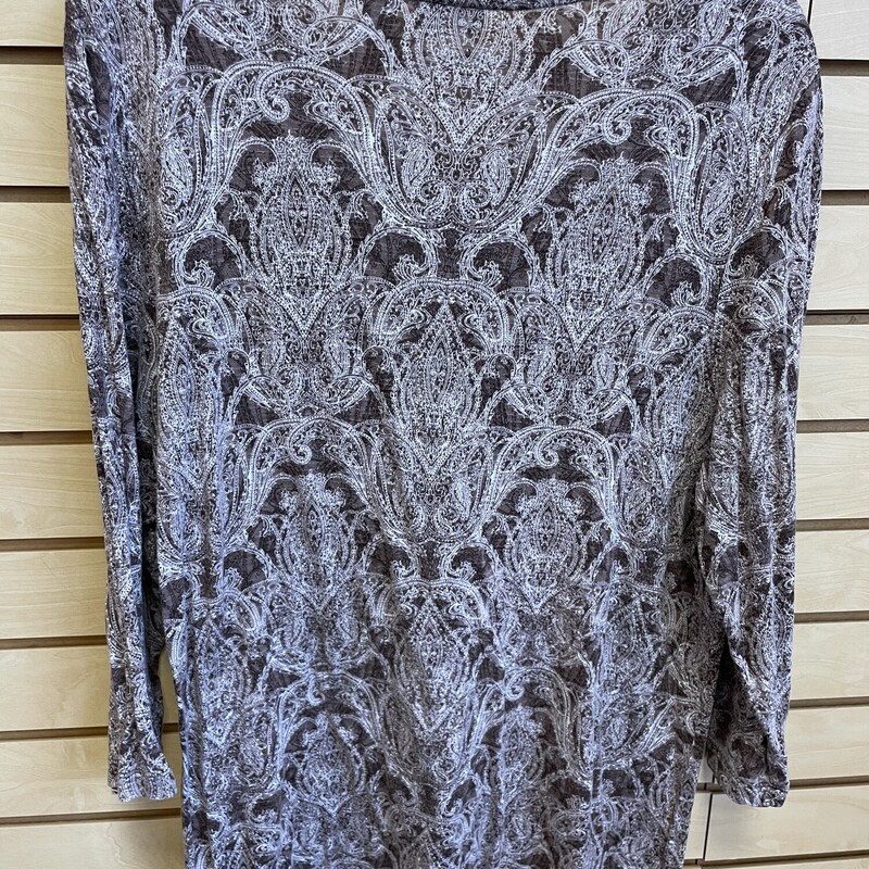 Easywear by Chicos Top, 3/4 Sleeves, Brown and Taupe Paisley Pattern, Size: XL (Chicos Size 3)