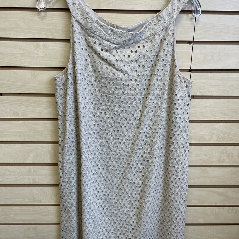 WHBM Tank Dress, Khaki/Beige,  Floral Eyelet Outer Layer, Button Closure at the Neckline with a Keyhole Opening in the Front, Size: Medium