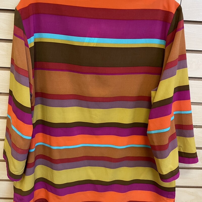 Coldwater Creek Top, Wide 3/4 Sleeves with Small Slit on Each Side, Multi Colored Stripes, Size: Large (14)