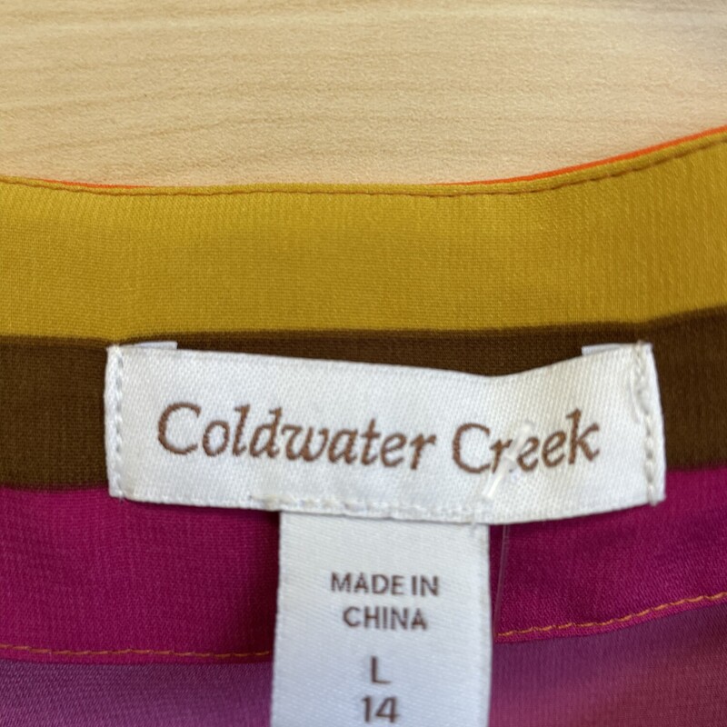 Coldwater Creek Top, Wide 3/4 Sleeves with Small Slit on Each Side, Multi Colored Stripes, Size: Large (14)
