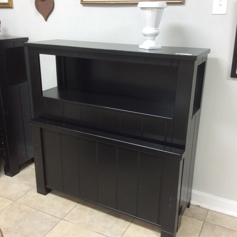 From Canyon Furniture, this twin-sized bed is adorable! It's jet black with a built-in bookcase and light strip as part of the headboard. Best of all, we have 2 of them priced separately.