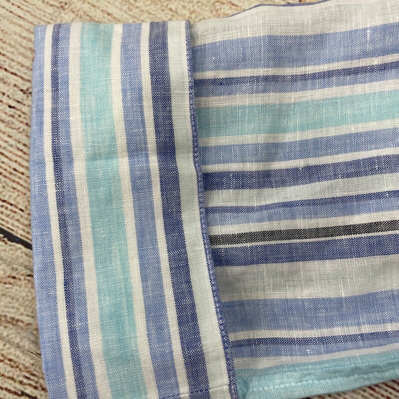 Chicos Blouse, 3/4 Sleeves, Blue Stripes, No Iron Linen, Button Down,Cuffed Sleeves, Size: Small